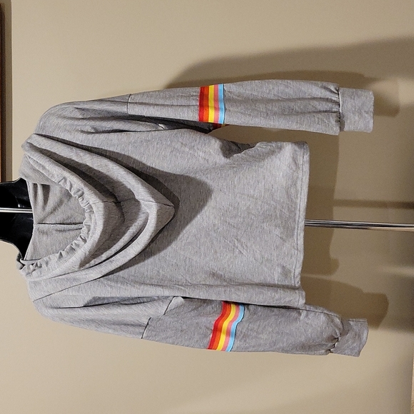 EUC Libian Grey 5 Stripe Hi-Lo Hem Hoodie sz L - Picture 3 of 4